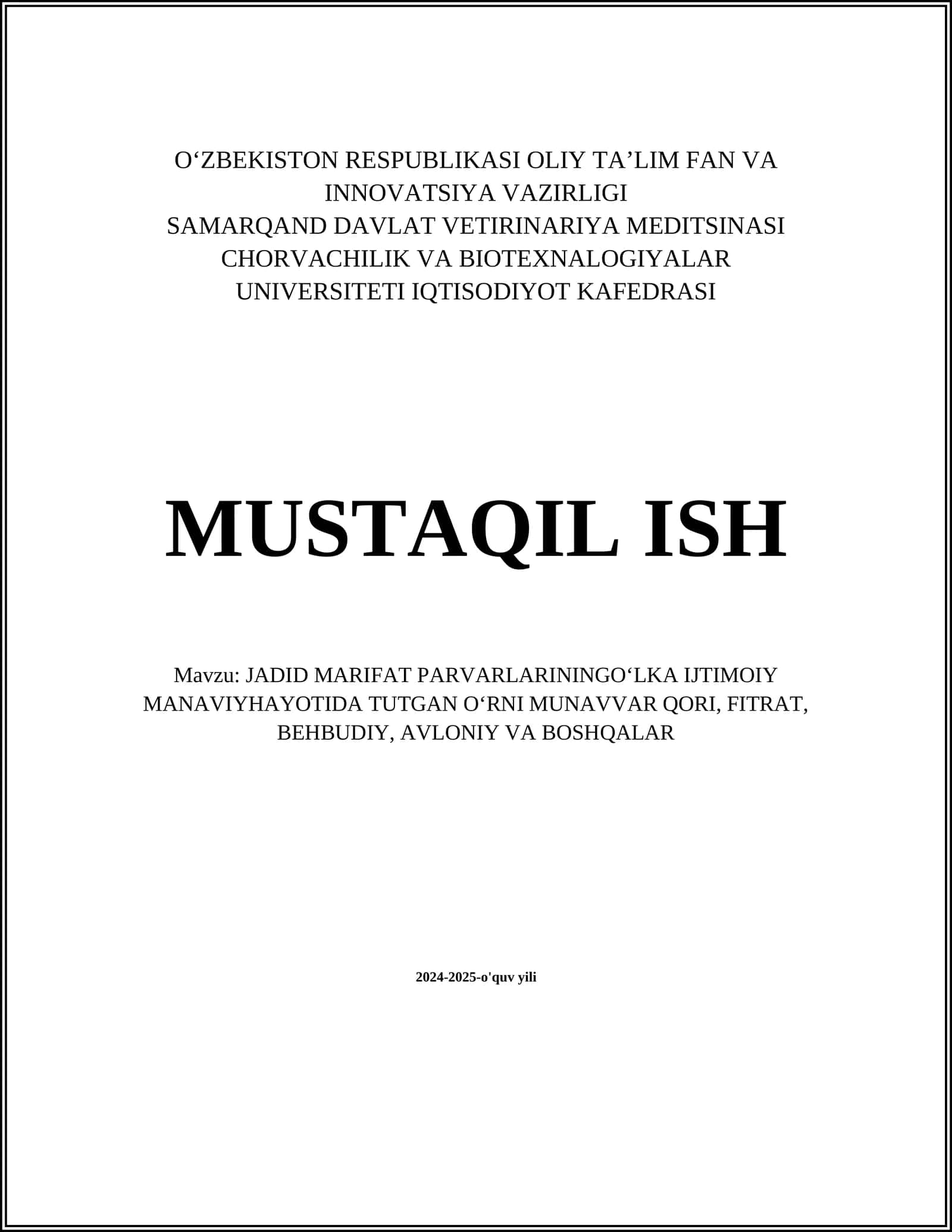 JADID MARIFAT PARVARLARININGOʻLKA IJTIMOIY MANAVIYHAYOTIDA TUTGAN OʻRNI MUNAVVAR QORI, FITRAT, BEHBUDIY, AVLONIY VA BOSHQALAR 1