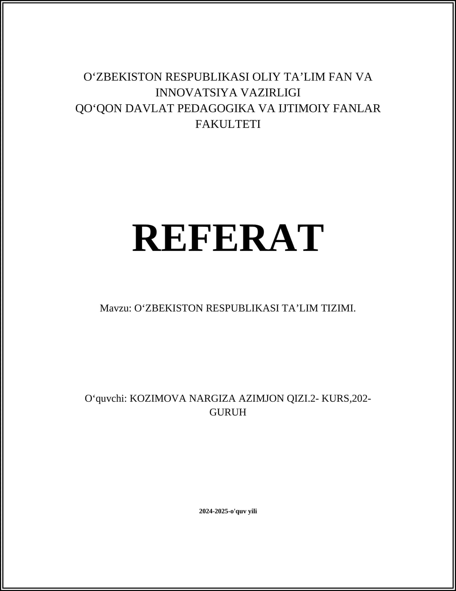 OʻZBEKISTON RESPUBLIKASI TAʼLIM TIZIMI 1