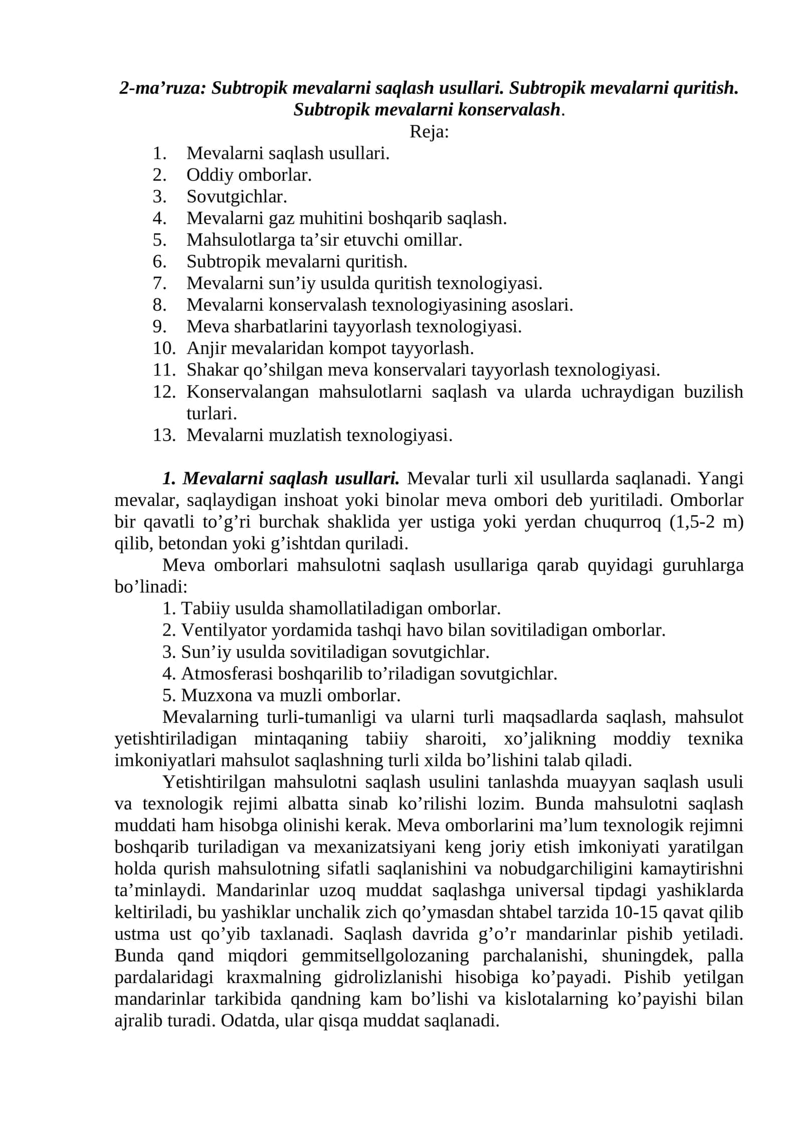 Subtropik mevalarni saqlash usullari 1