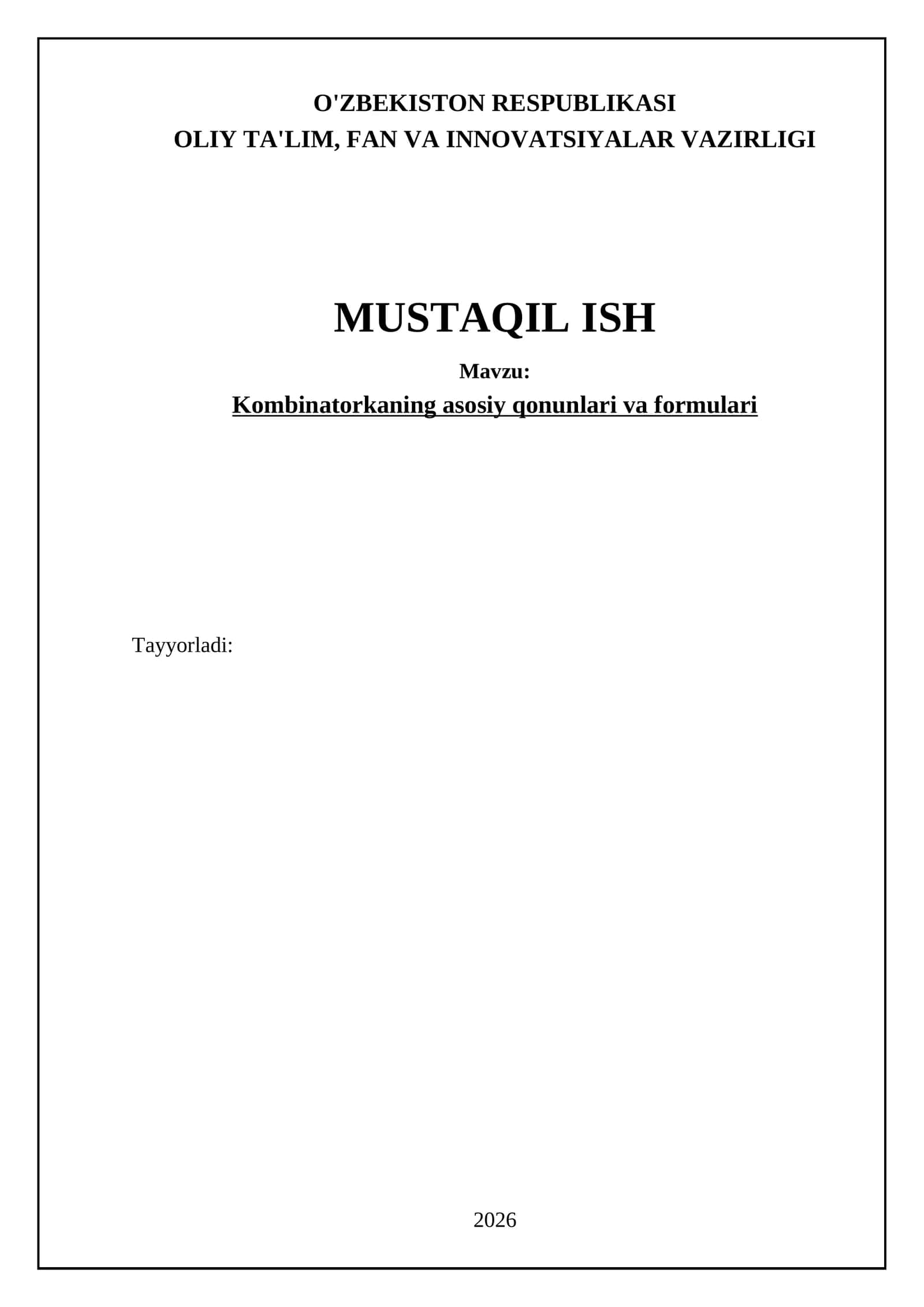 Kombinatorika asosiy qonunlari va formulalari 1