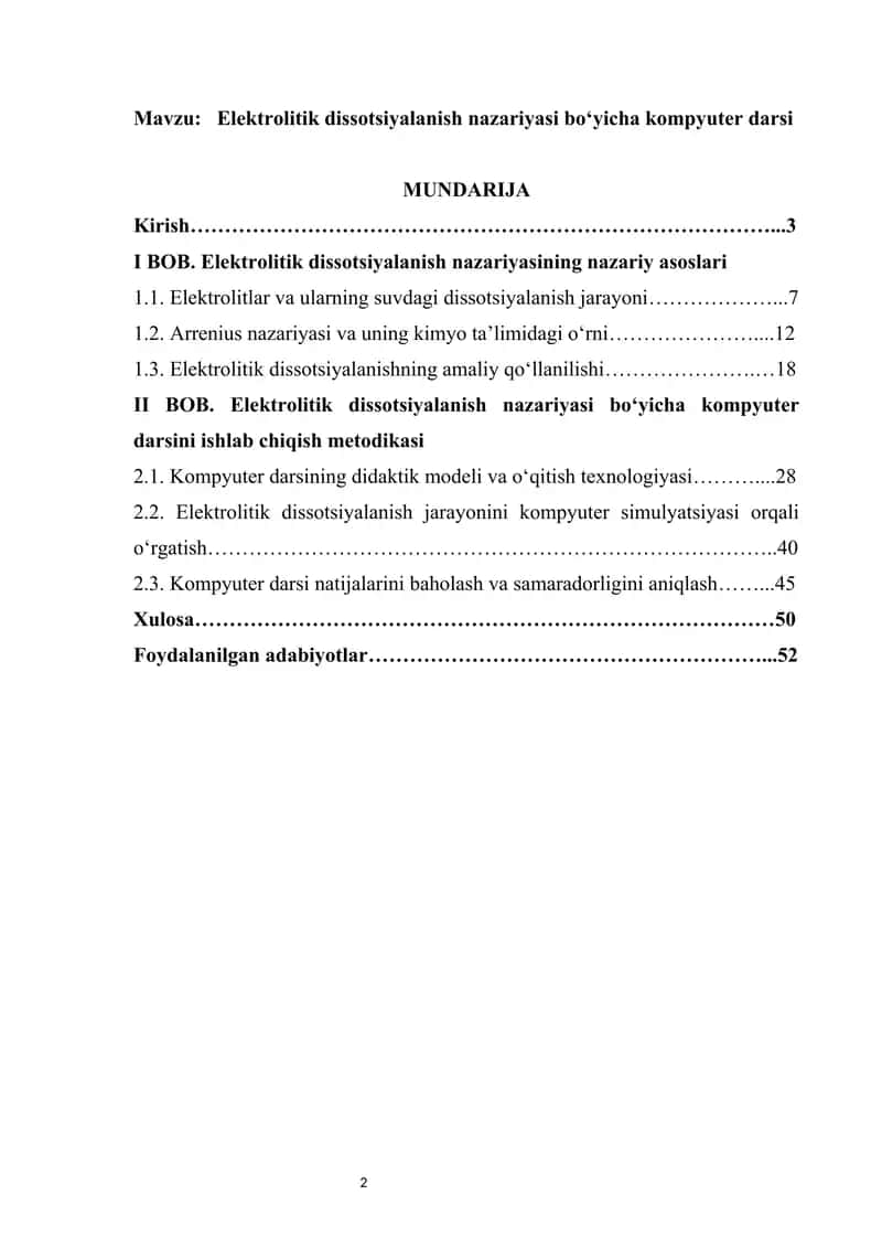 Elektrolitik dissotsiyalanish nazariyasi bo‘yicha kompyuter darsi 1