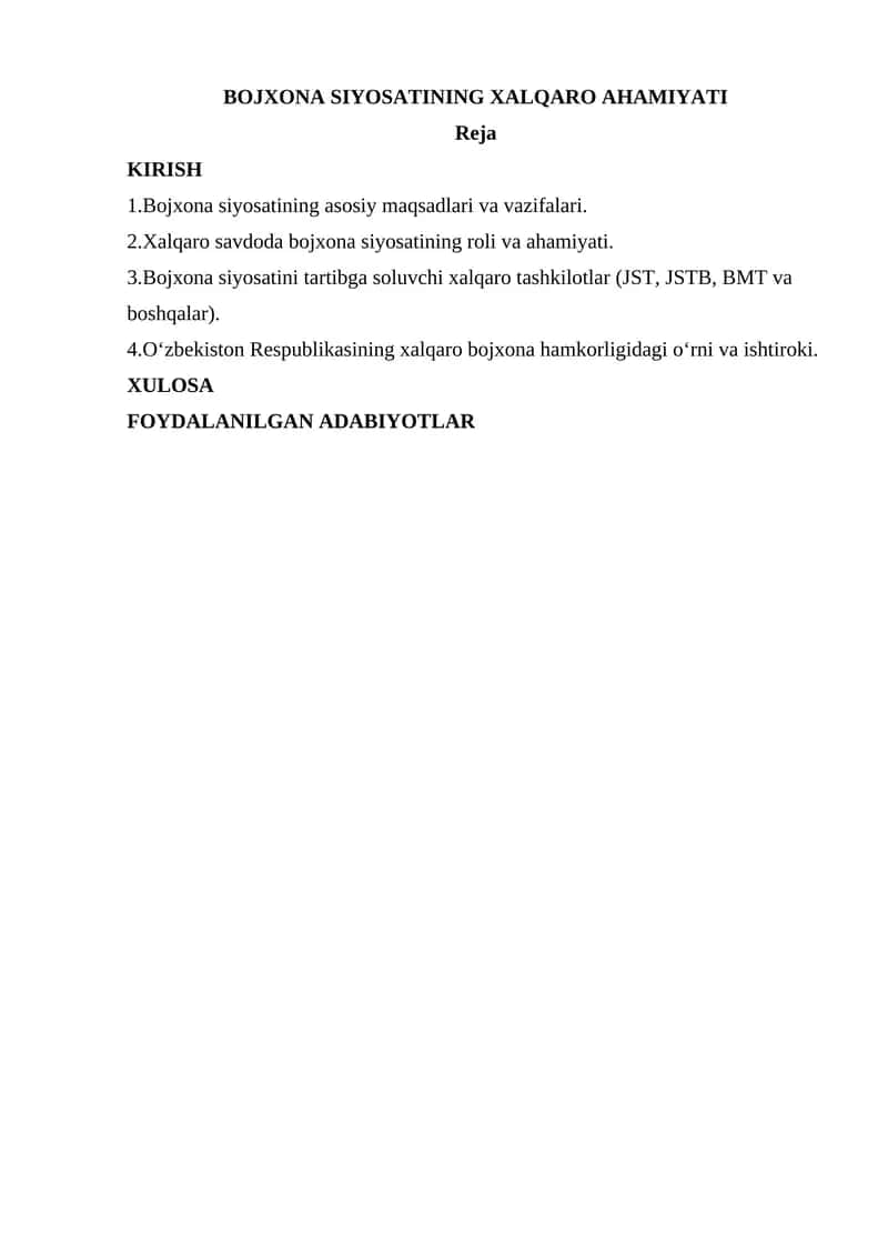BOJXONA SIYOSATINING XALQARO AHAMIYATI 1