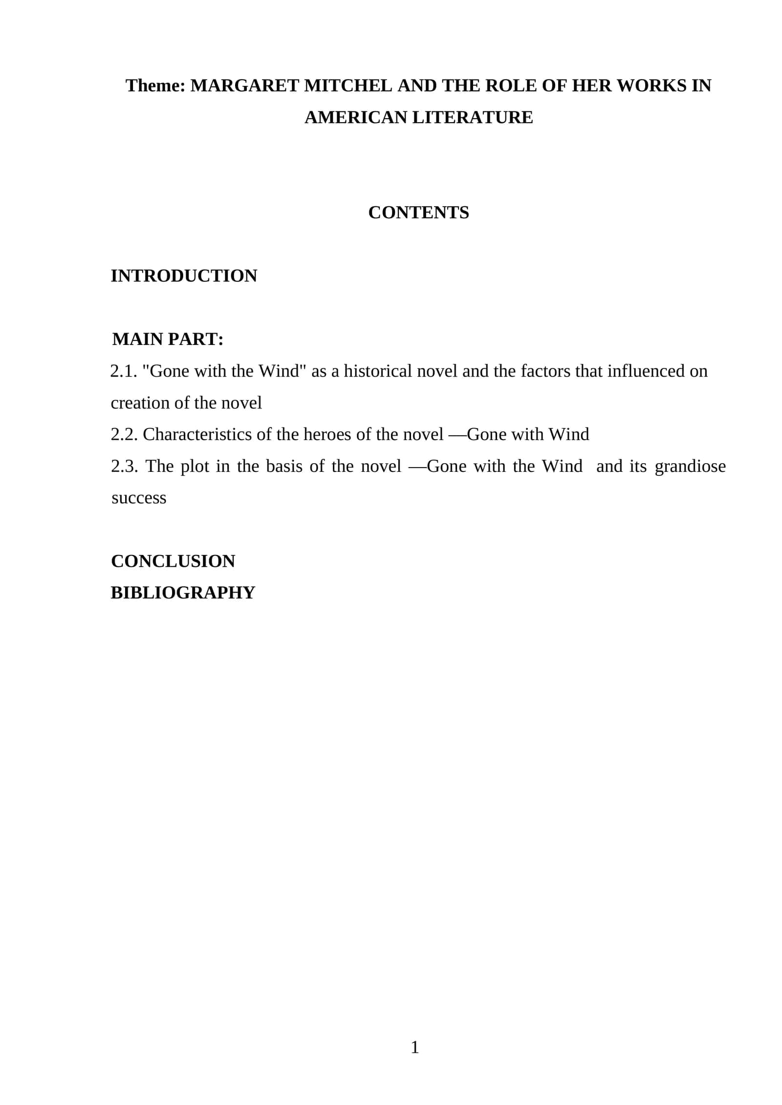 Role of Margaret Mitchel in American Literature 1