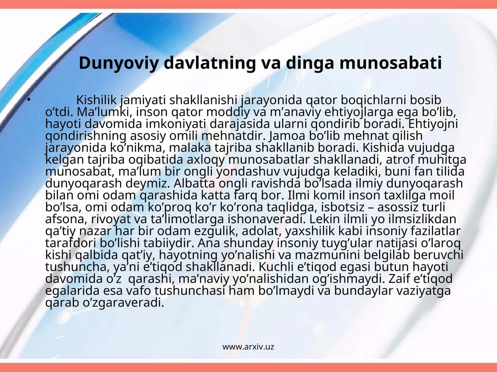 Dunyoviy davlatningva dinga munosabati 1