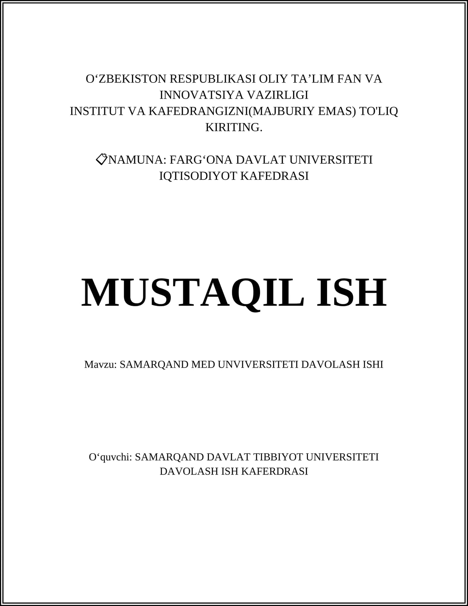 SAMARQAND MED UNVIVERSITETI DAVOLASH ISHI 1
