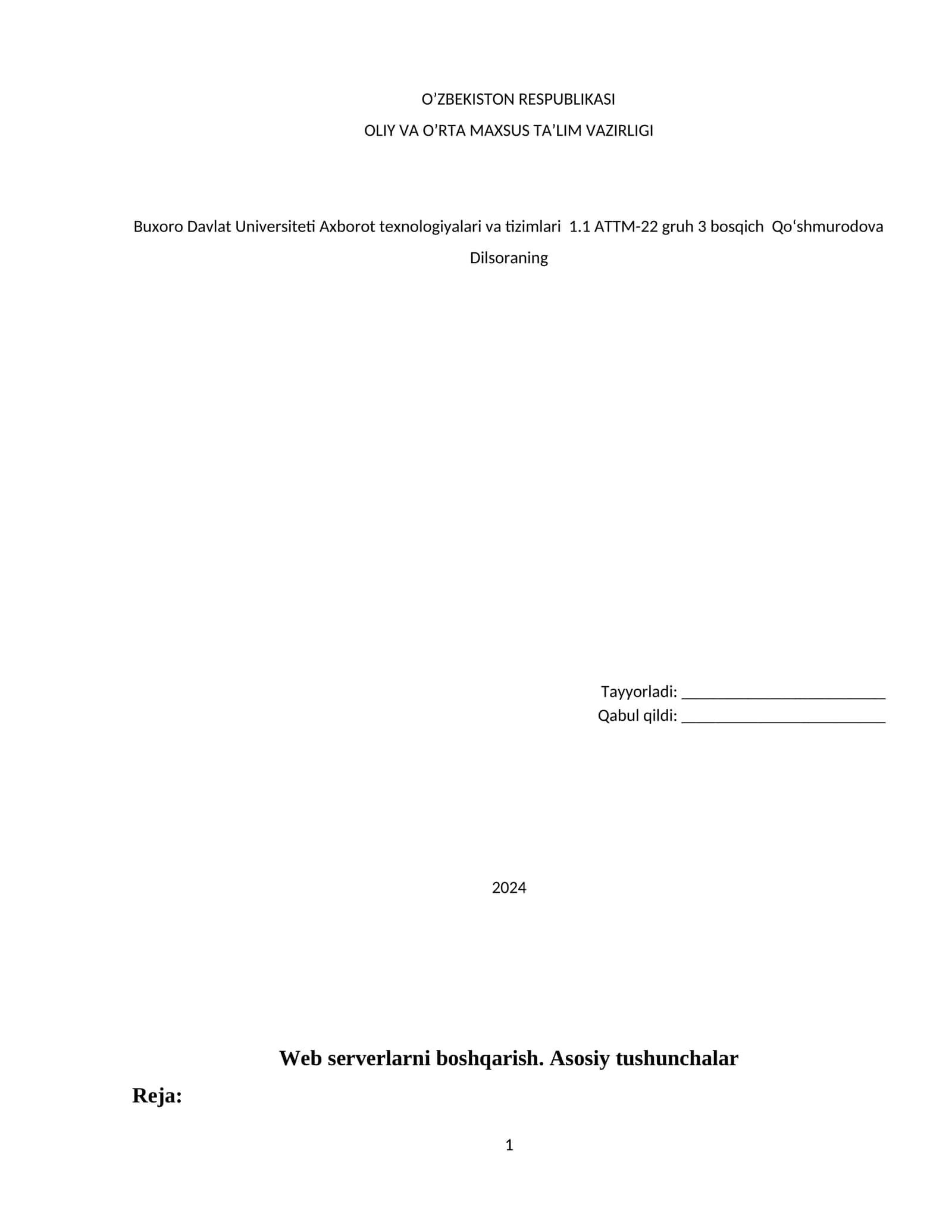 Web serverlarni boshqarish. Asosiy tushunchalar 1