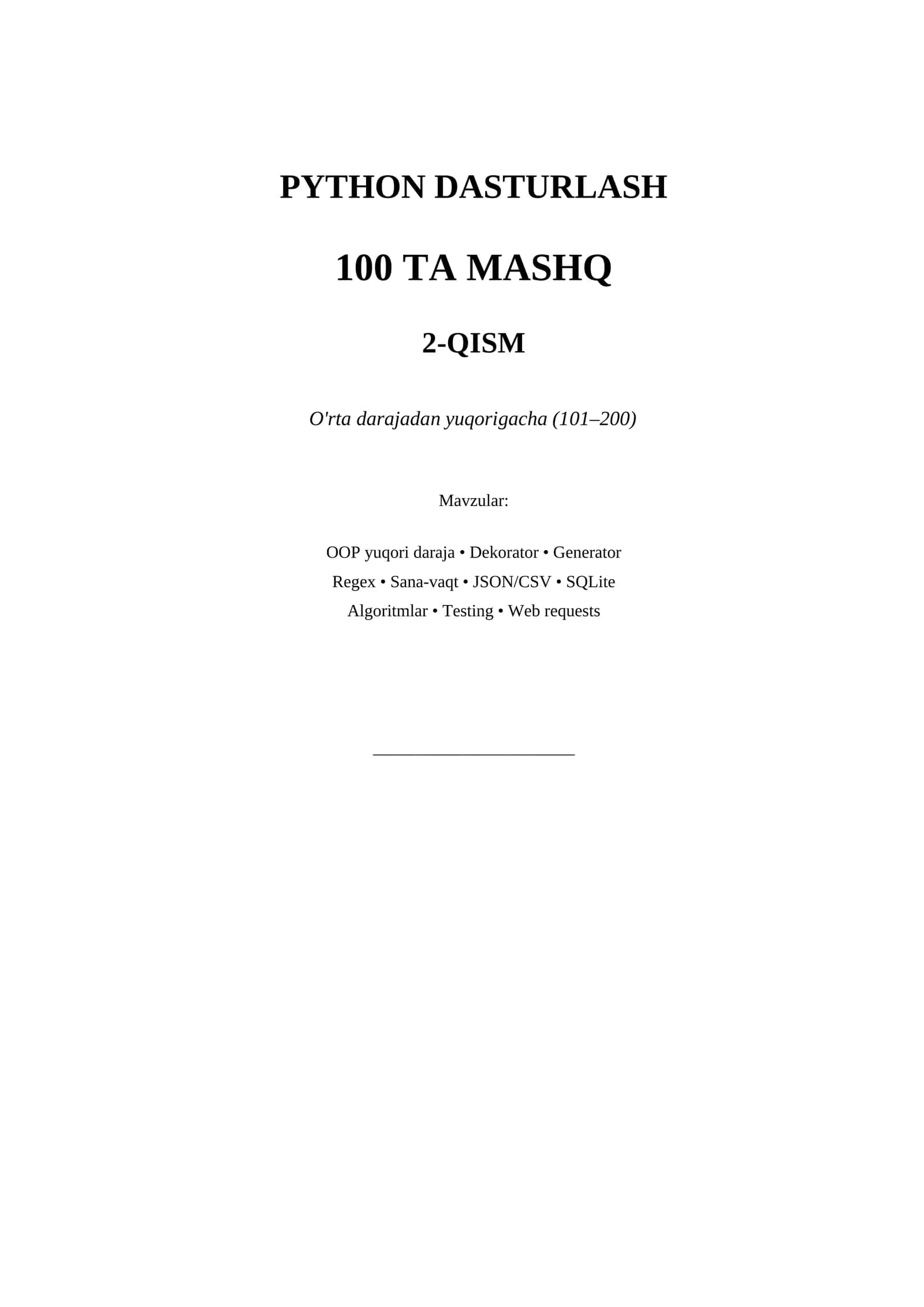 PYTHON DASTURLASH 100 TA MASHQ 2-QISM 1