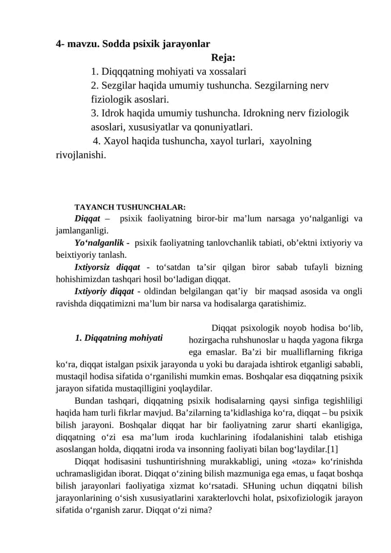 Sodda psixik jarayonlar 1