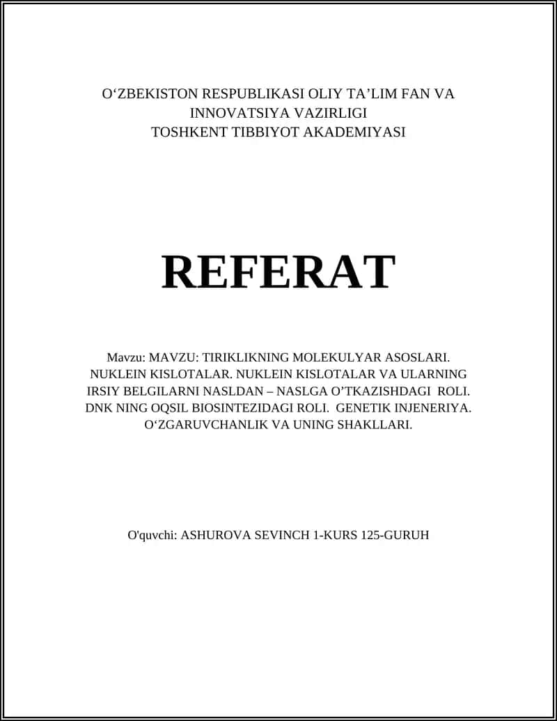 TIRIKLIKNING MOLEKULYAR ASOSLARI 1