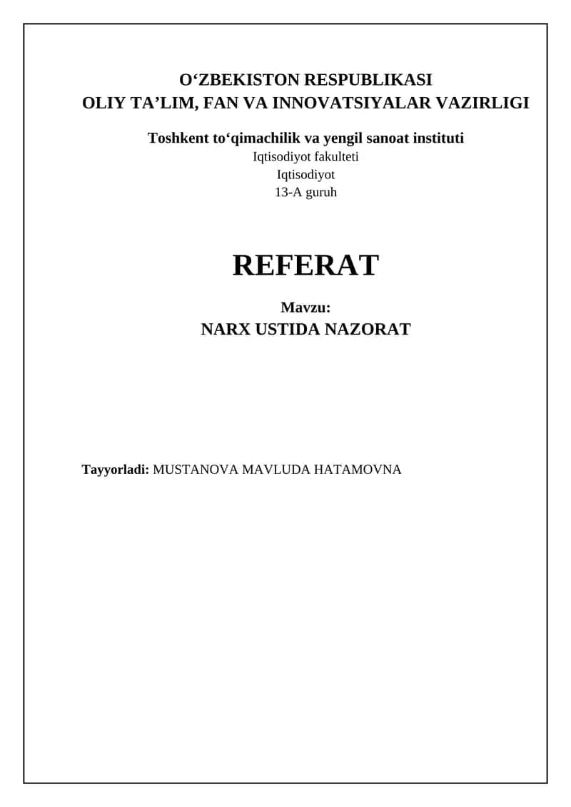 NARX USTIDA NAZORAT 1