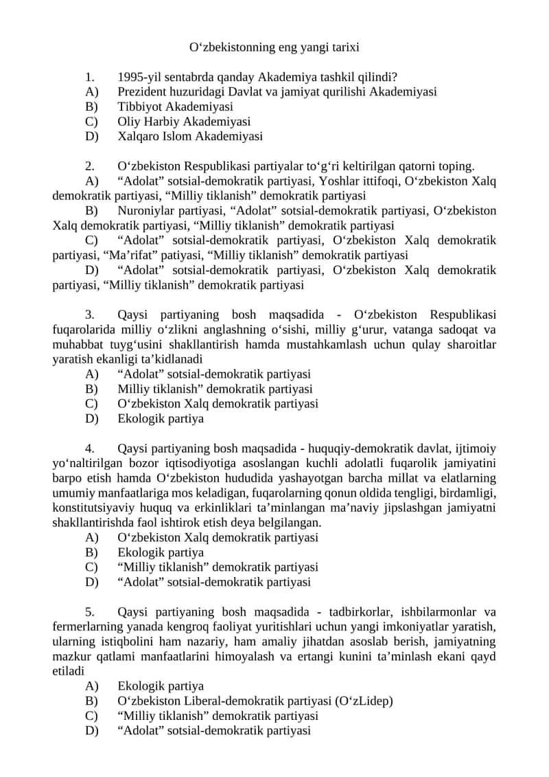 O‘zbekistonning eng yangi tarixi 1