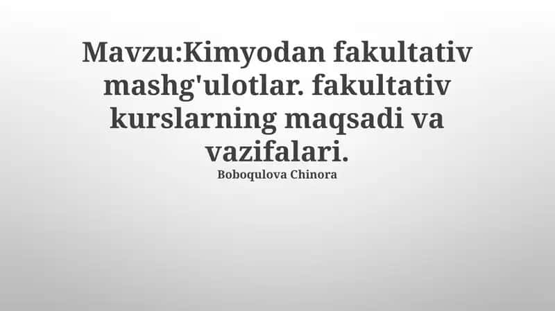 Kimyodan fakultativ mashg'ulotlar 1