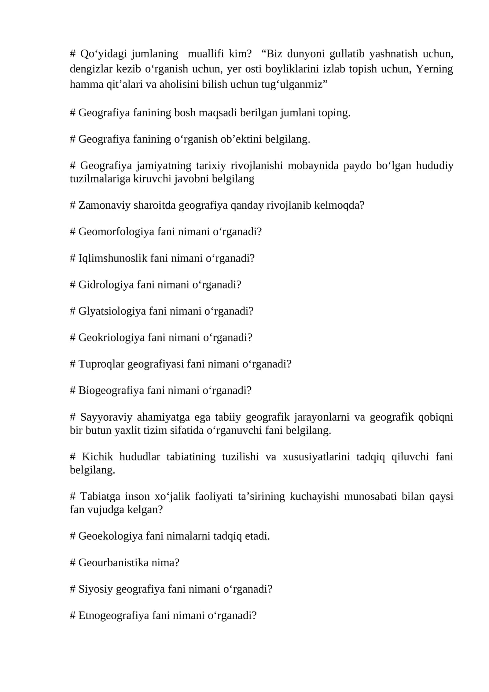 Geografiya fanining tartibi va muqobillarini o‘rganish 1