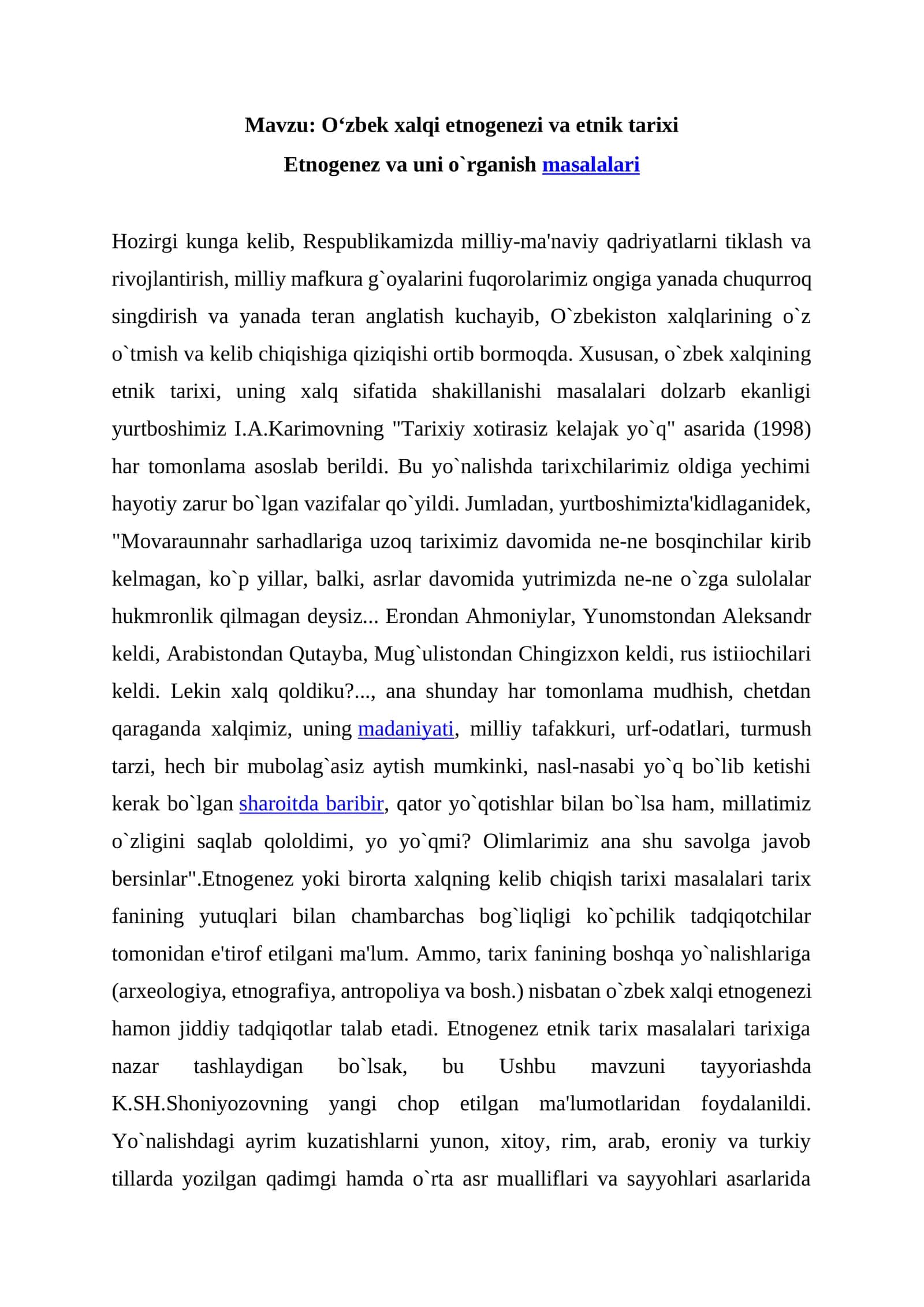 Oʻzbek xalqi etnogenezi va etnik tarixi 1