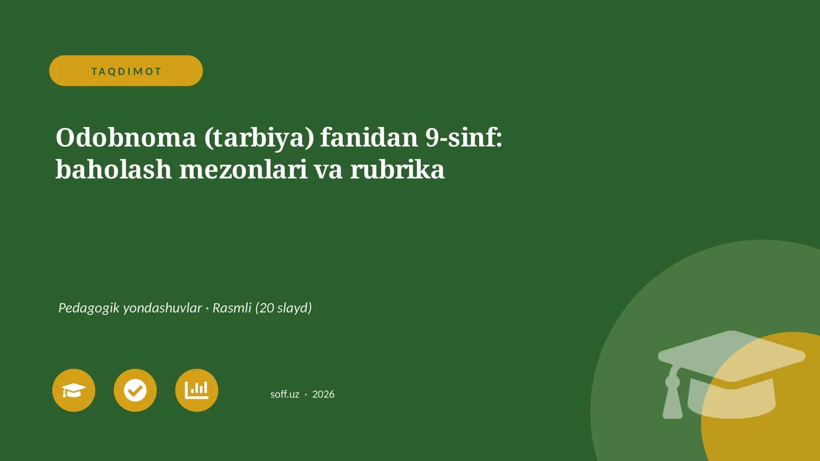Odobnoma (tarbiya) fanidan 9-sinf: baholash mezonlari va rubrika 1