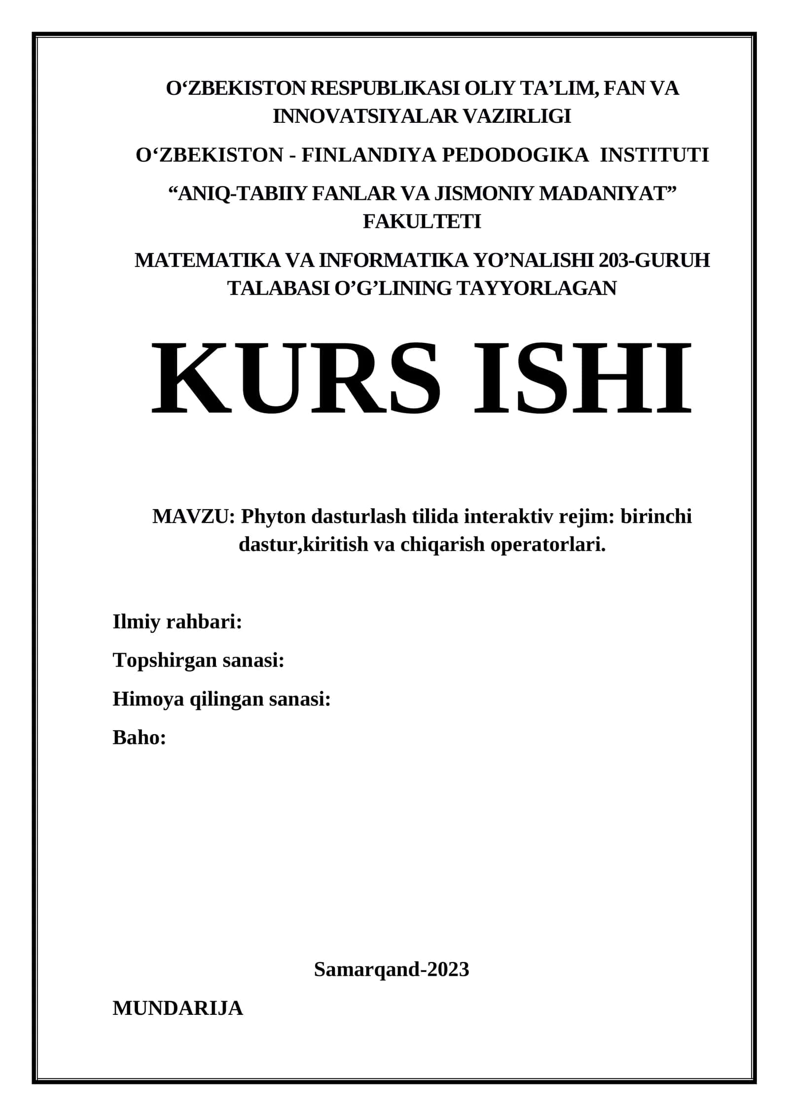 PHYTON dasturlash tilida interaktiv rejim: birinchi dastur 1