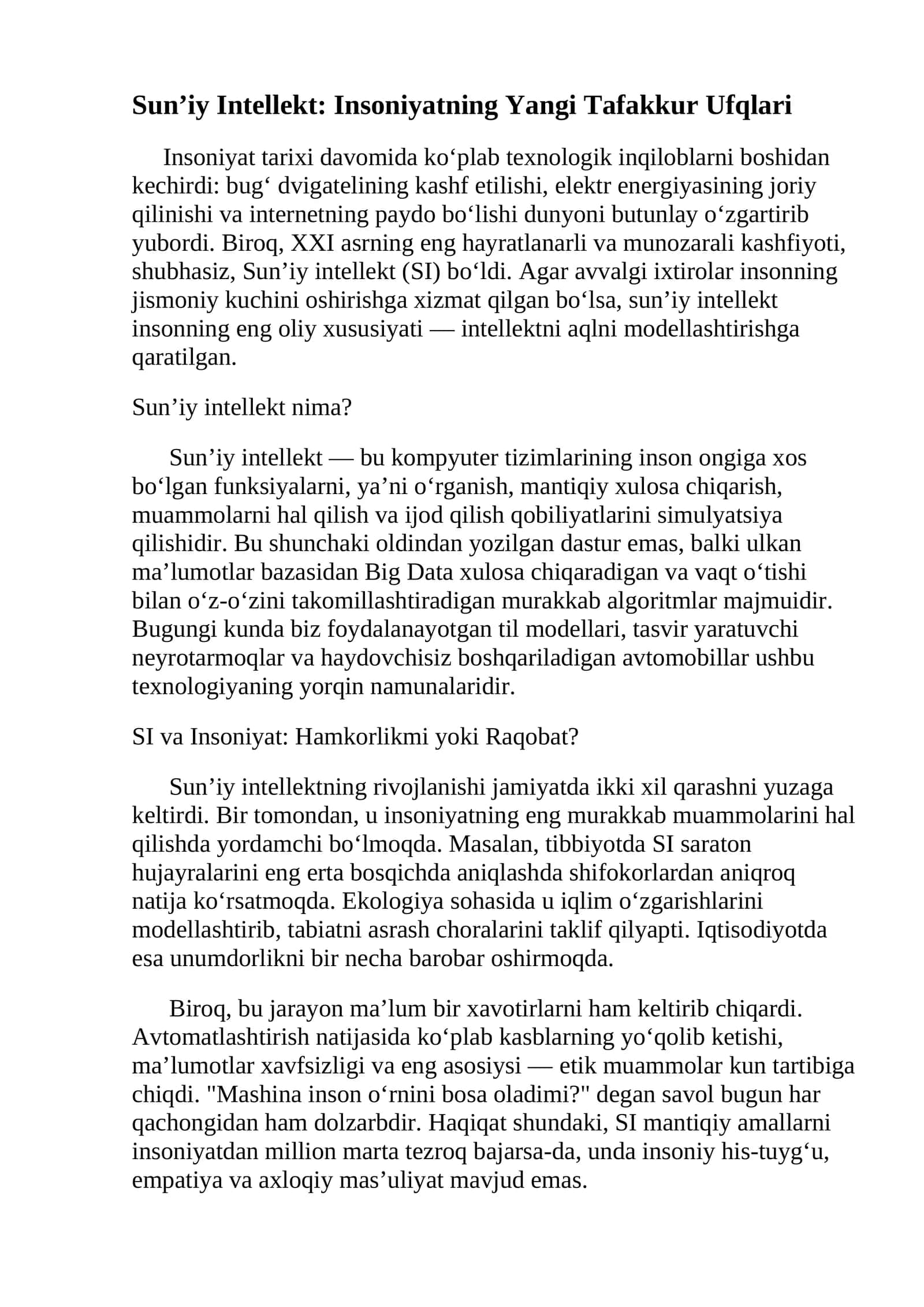 Sun’iy Intellekt: Insoniyatning Yangi Tafakkur Ufqlari 1
