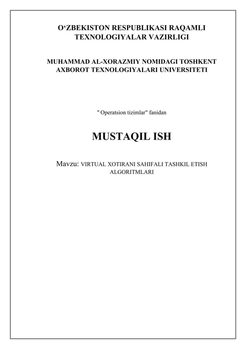 VIRTUAL XOTIRANI SAHIFALI TASHKIL ETISH ALGORITMLARI 1