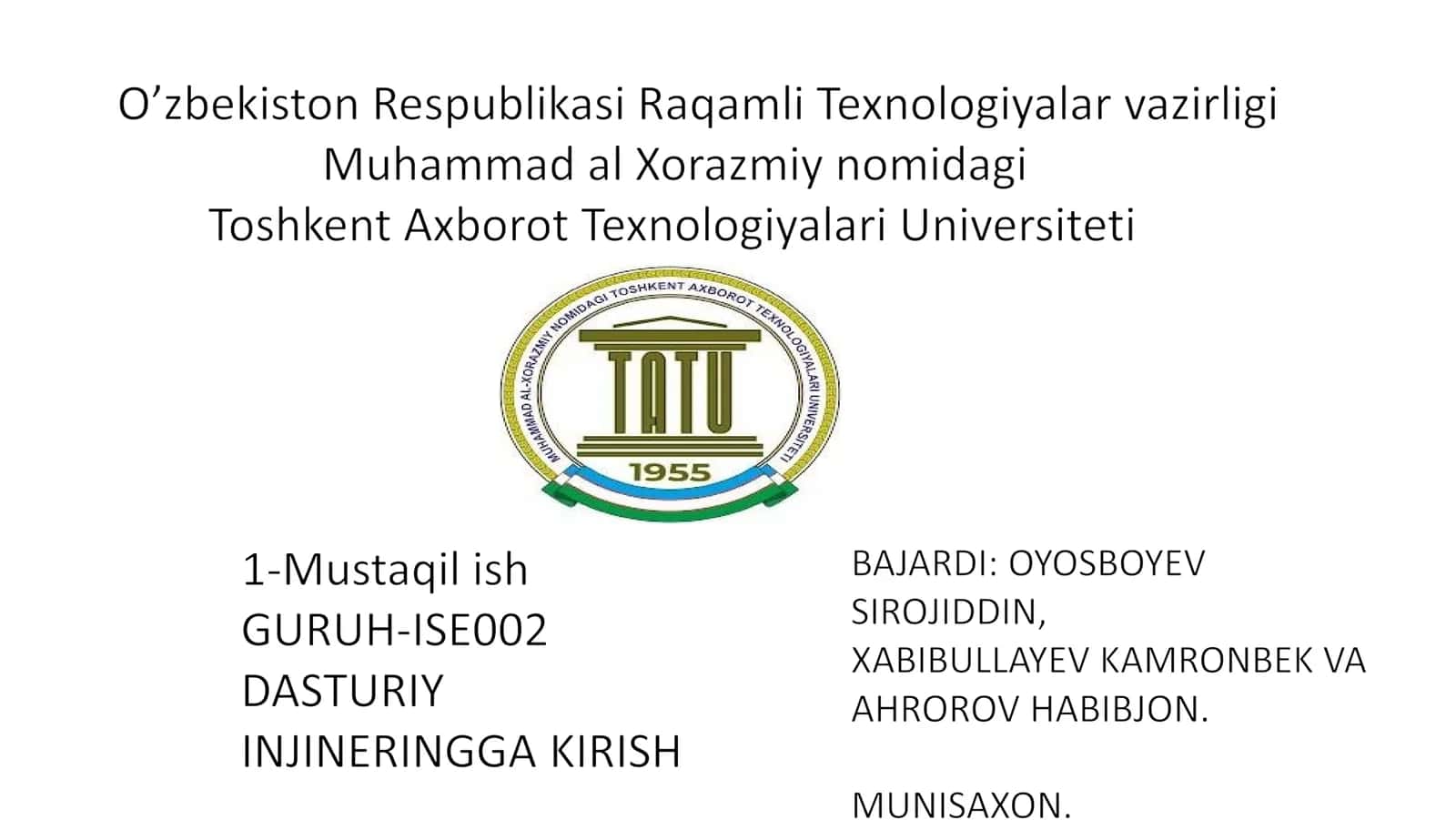 Axborot Texnologiyalari va Modellashtirish 1