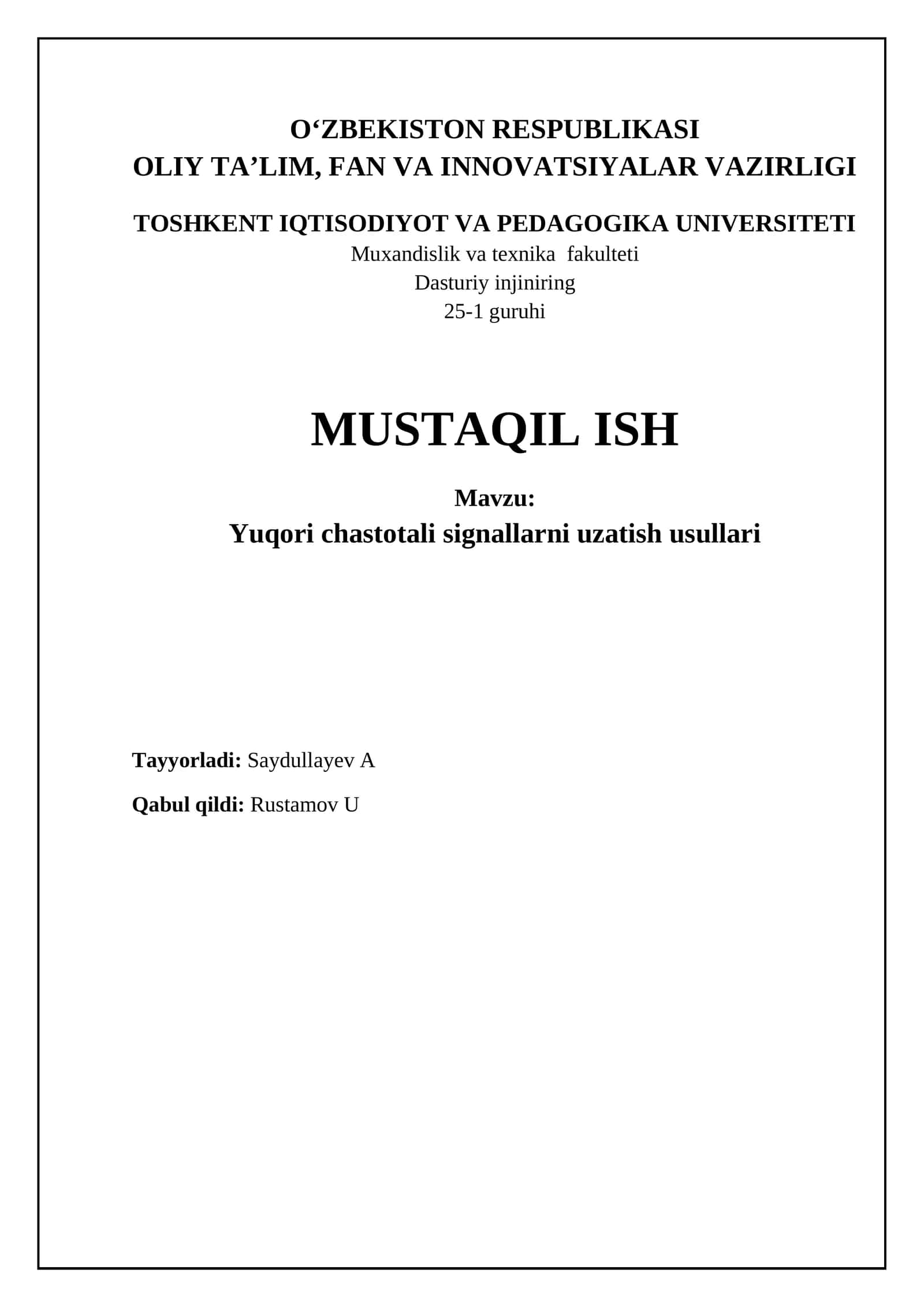 Yuqori chastotali signallarni uzatish usullari 1