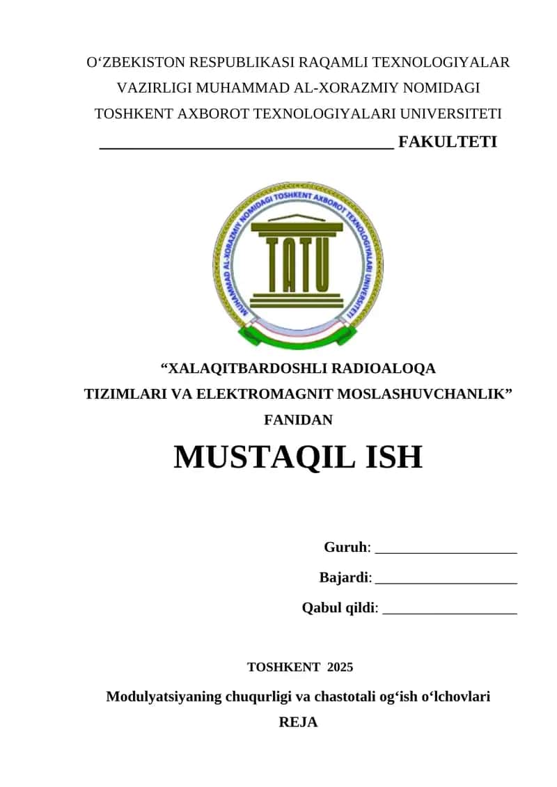Modulyatsiyaning chuqurligi va chastotali og‘ish o‘lchovlari 1