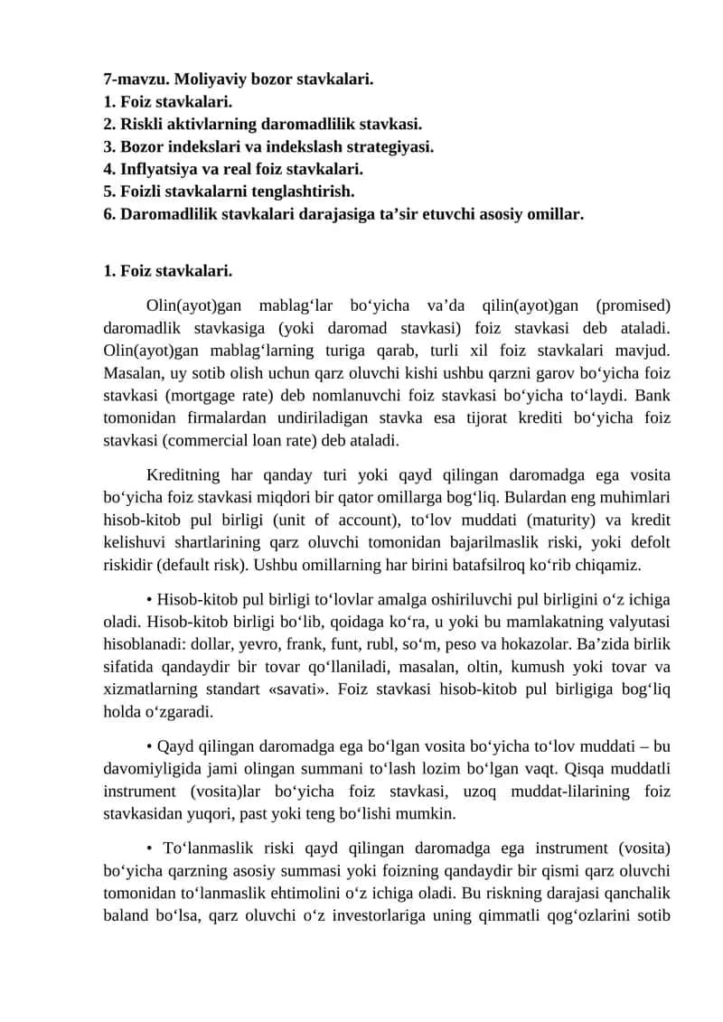 Foiz stavkalari 1