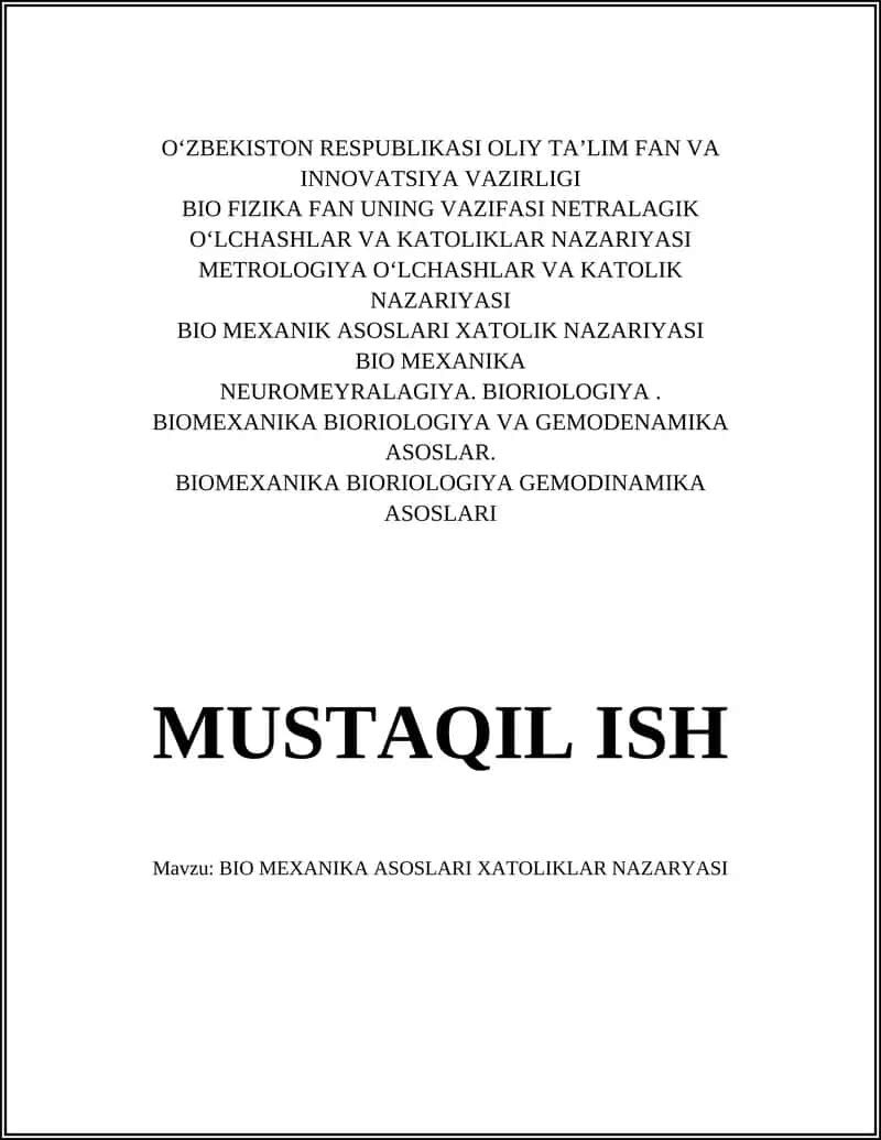 BIO MEXANIKA ASOSLARI XATOLIKLAR NAZARYASI 1