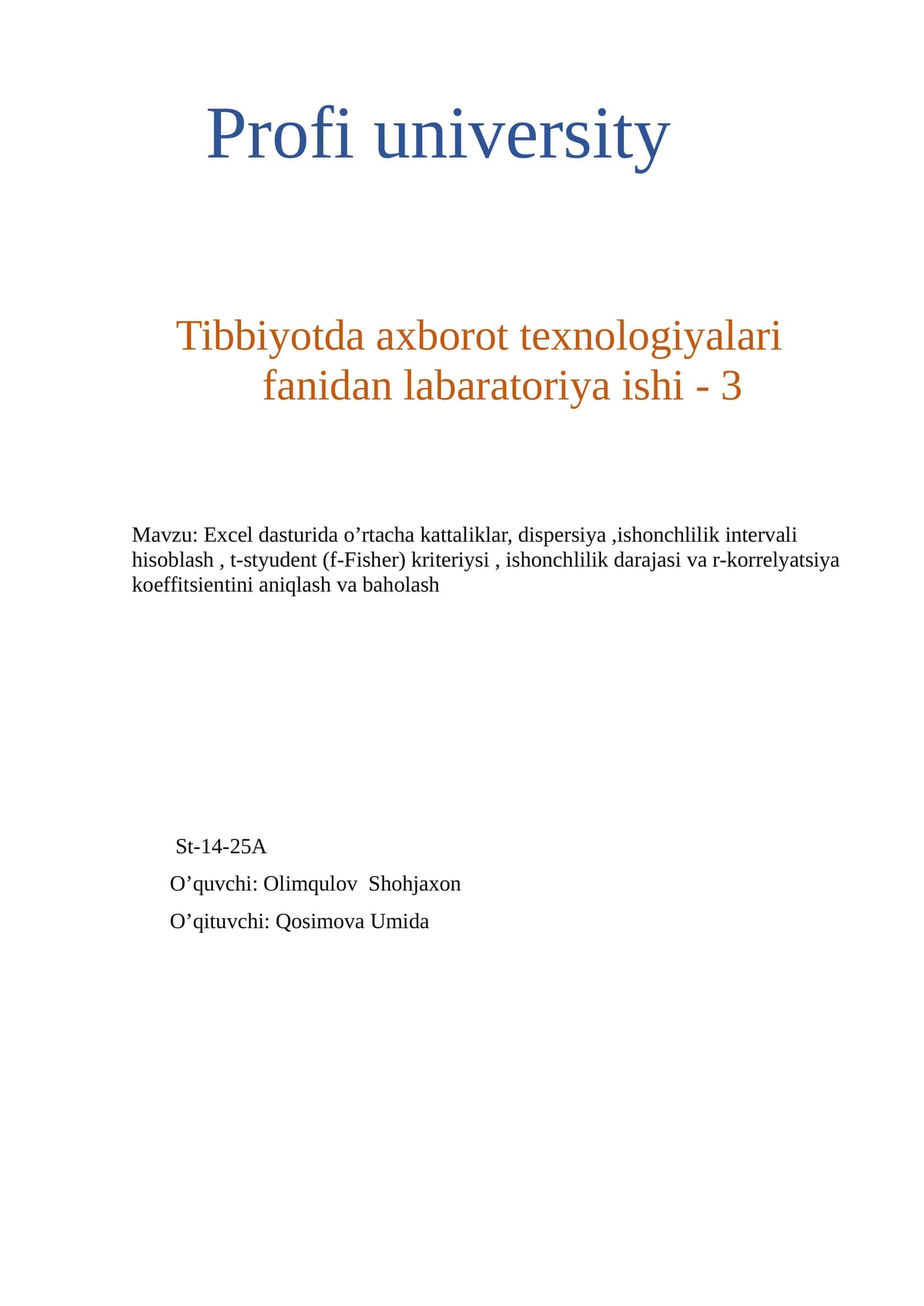 Tibbiyotda axborot texnologiyalari fanidan labaratoriya ishi - 3 1