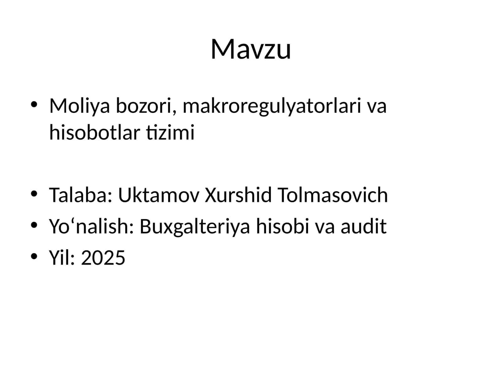 Moliya bozori, makroregulyatorlari va hisobotlar tizimi 1