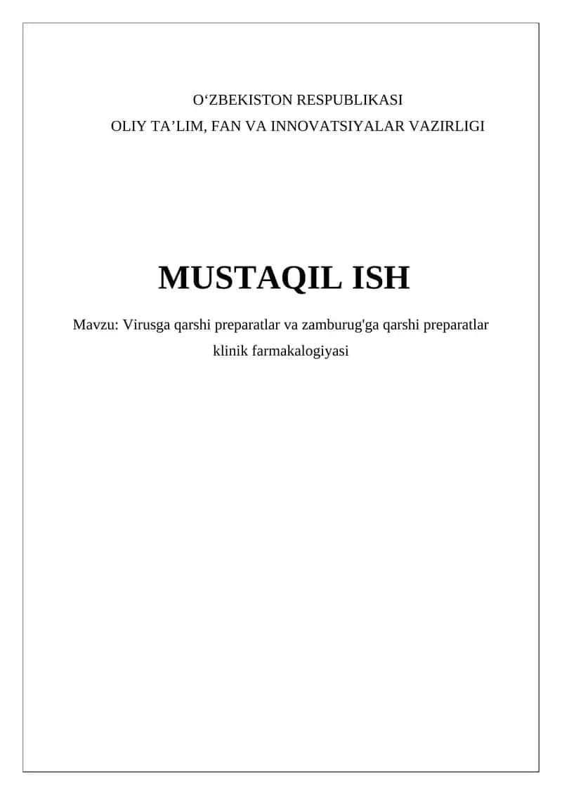 Virusga qarshi preparatlar va zamburug'ga qarshi preparatlar klinik farmakalogiyasi 1
