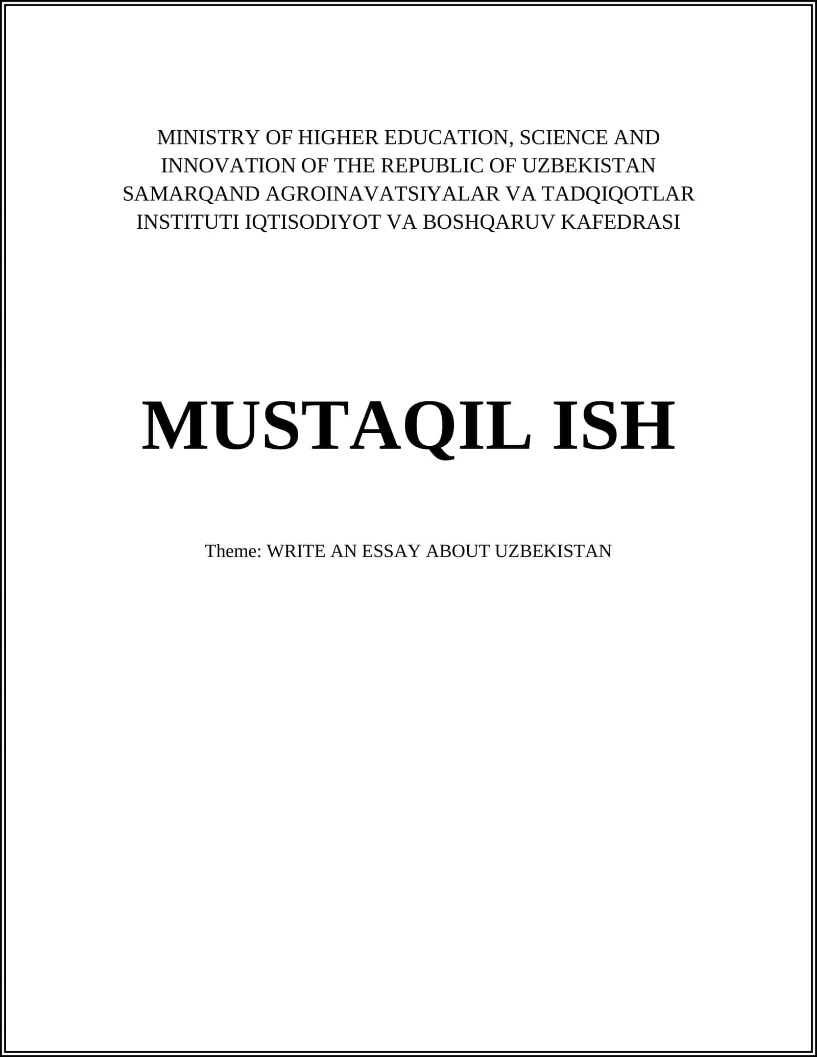 WRITE AN ESSAY ABOUT UZBEKISTAN 1