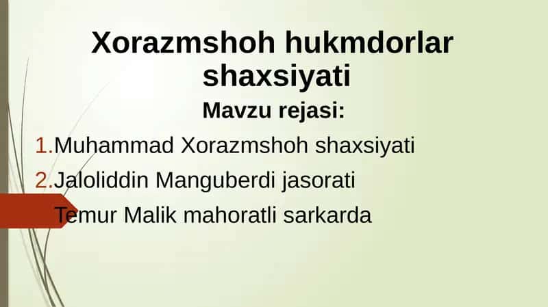 Xorazmshoh hukmdorlar shaxsiyati 1