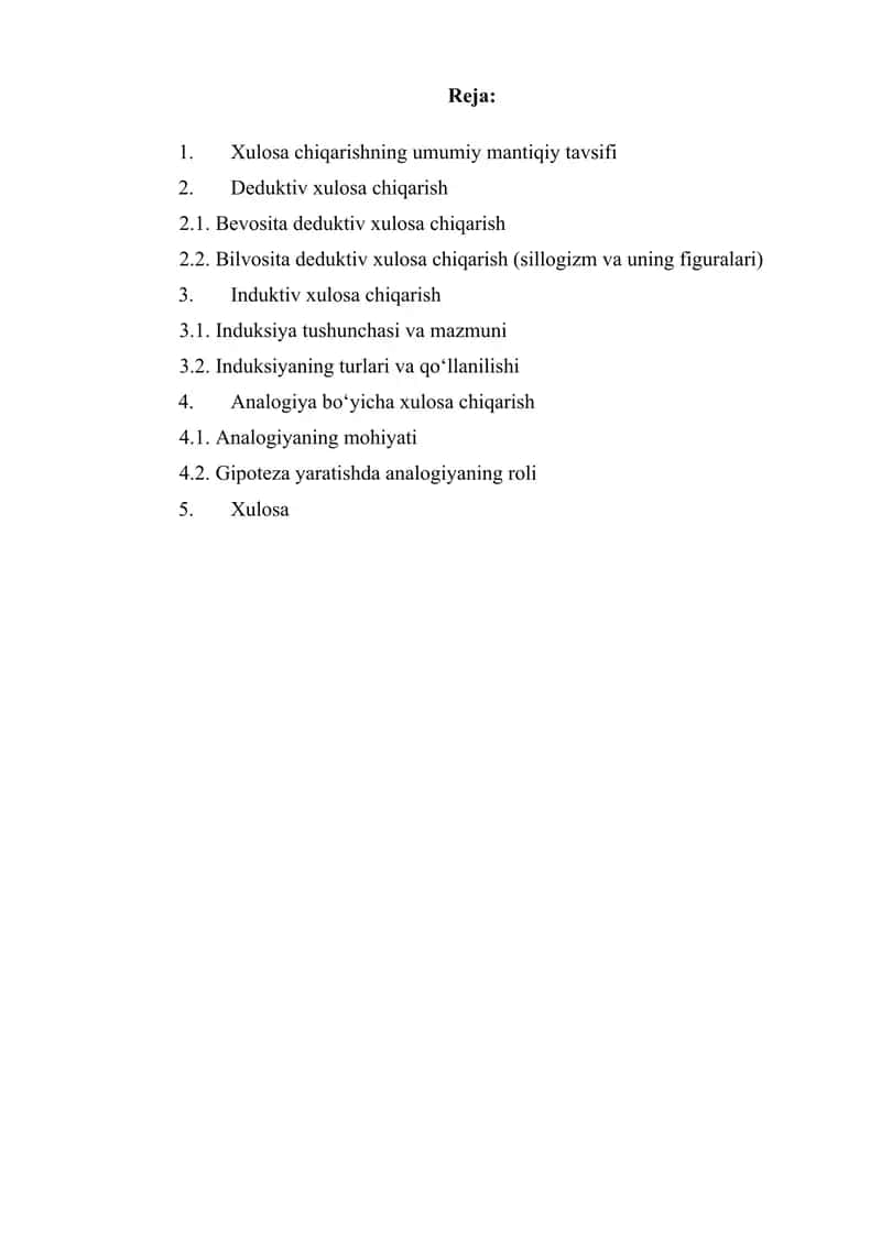 Xulosa chiqarishning umumiy mantiqiy tavsifi 1