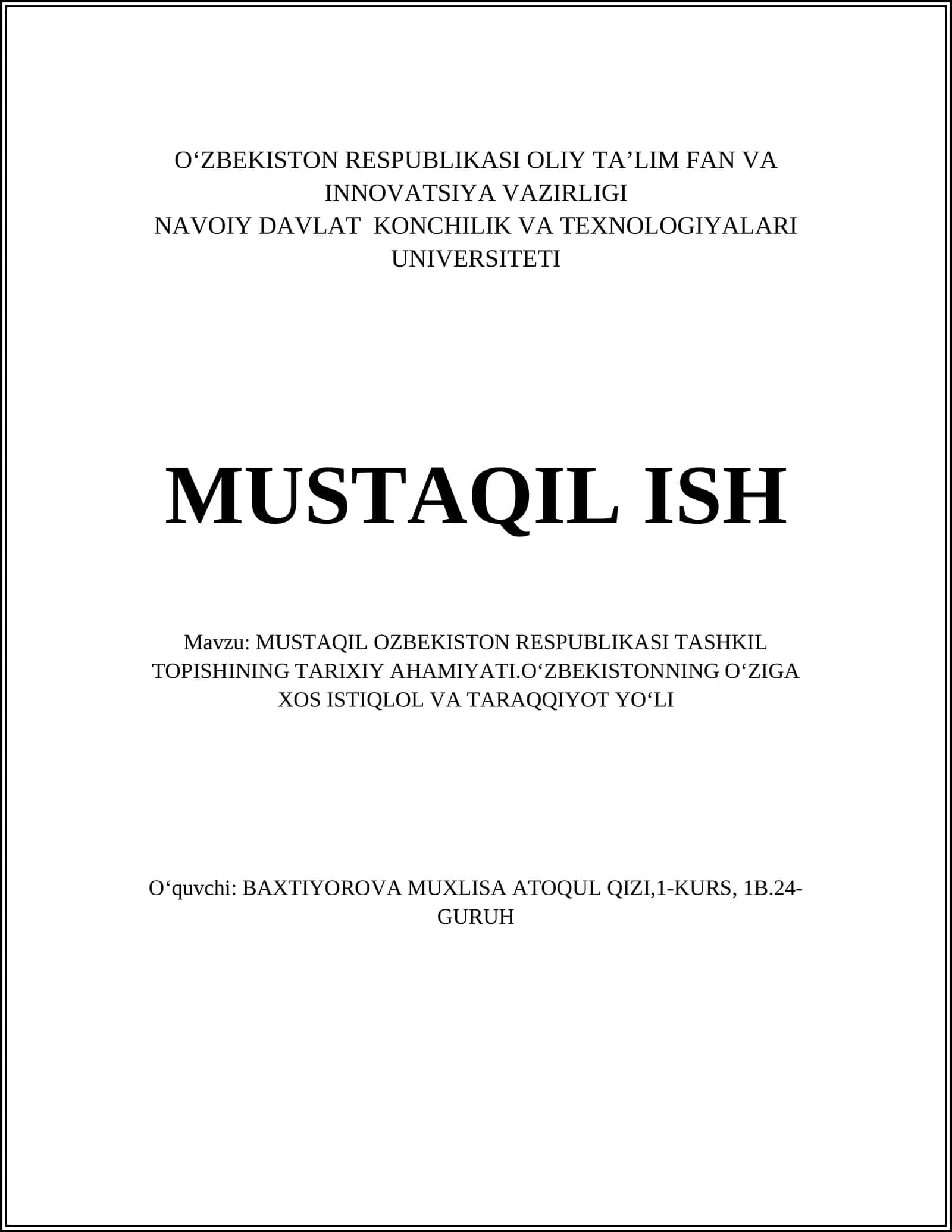 MUSTAQIL OZBEKISTON RESPUBLIKASI TASHKIL TOPISHINING TARIXIY AHAMIYATI 1