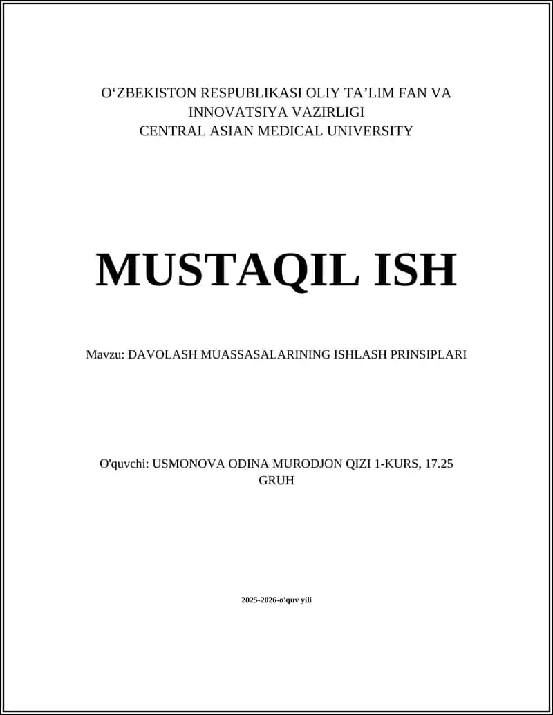 DAVOLASH MUASSASALARINING ISHLASH PRINSIPLARI 1