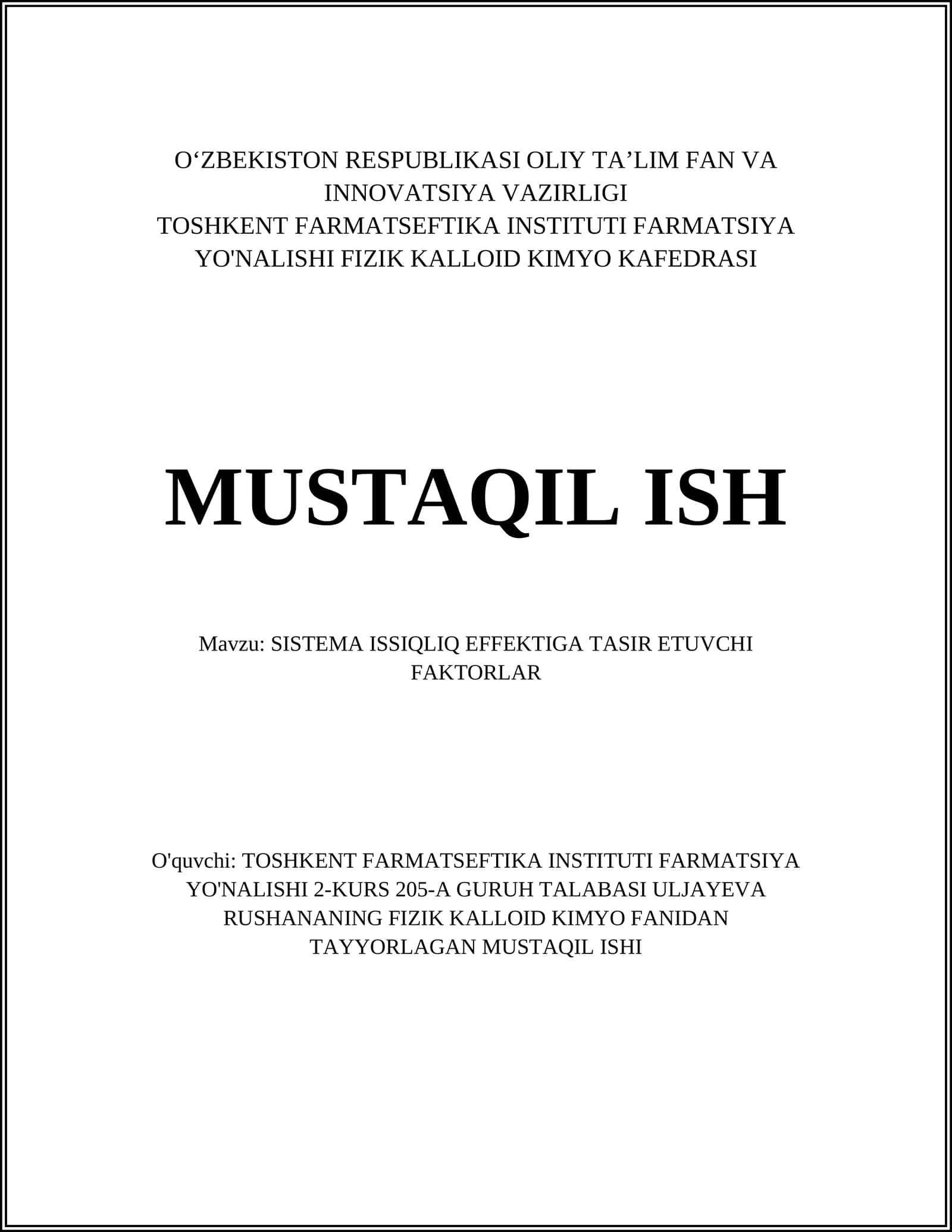 SISTEMA ISSIQLIQ EFFEKTIGA TASIR ETUVCHI FAKTORLAR 1