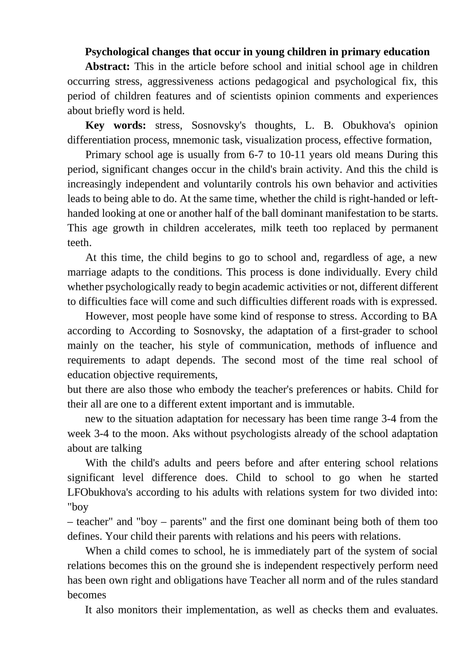 Psychological changes in young children in primary education 1