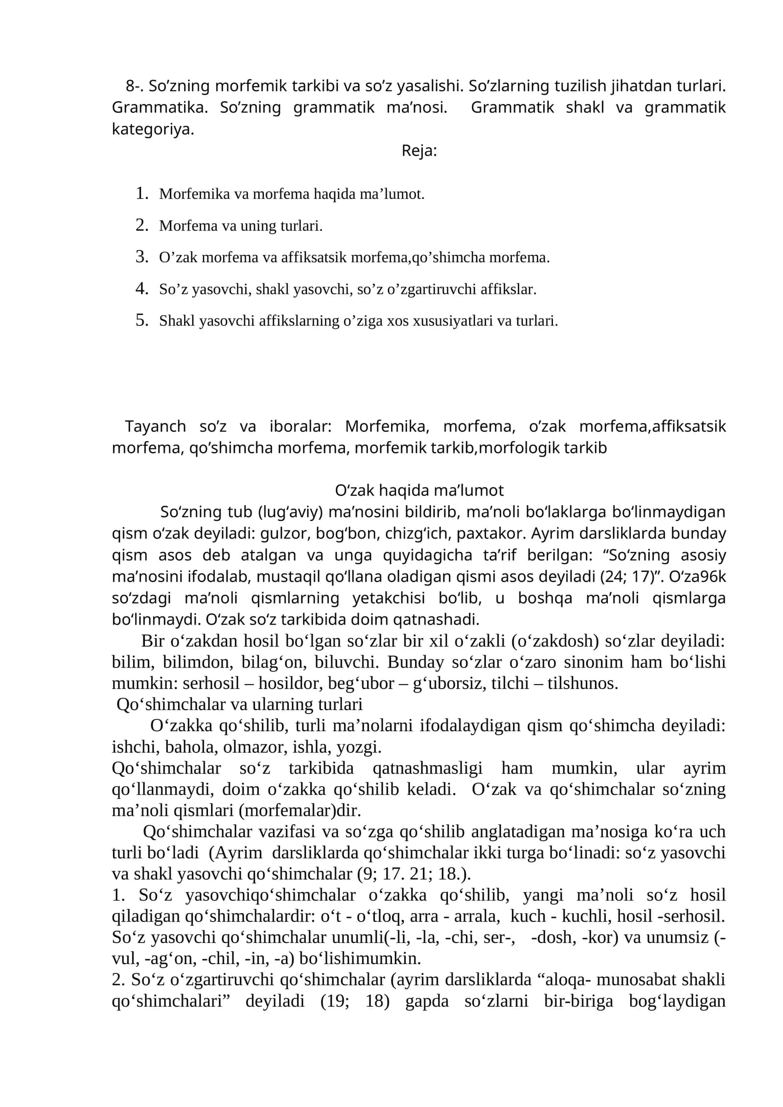 So’zning morfemik tarkibi va so’z yasalishi 1