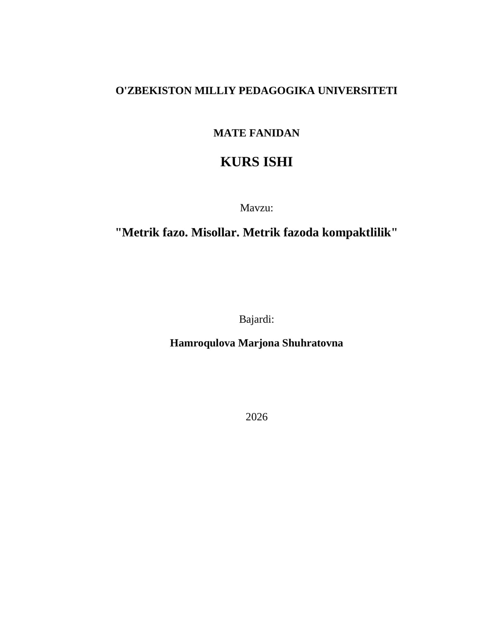 Metrik fazo. Misollar. Metrik fazoda kompaktlilik 1