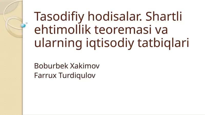 Ehtimollarnazariyasi va matematik statistika 1