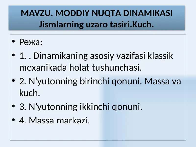MОDDIY NUQTАDINАMIKАSI 1