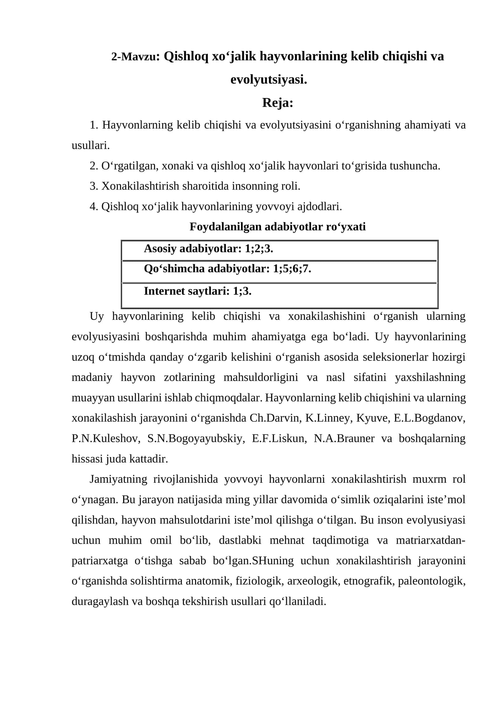 Qishloq xo‘jalik hayvonlarining kelib chiqishi va evolyutsiyasi 1