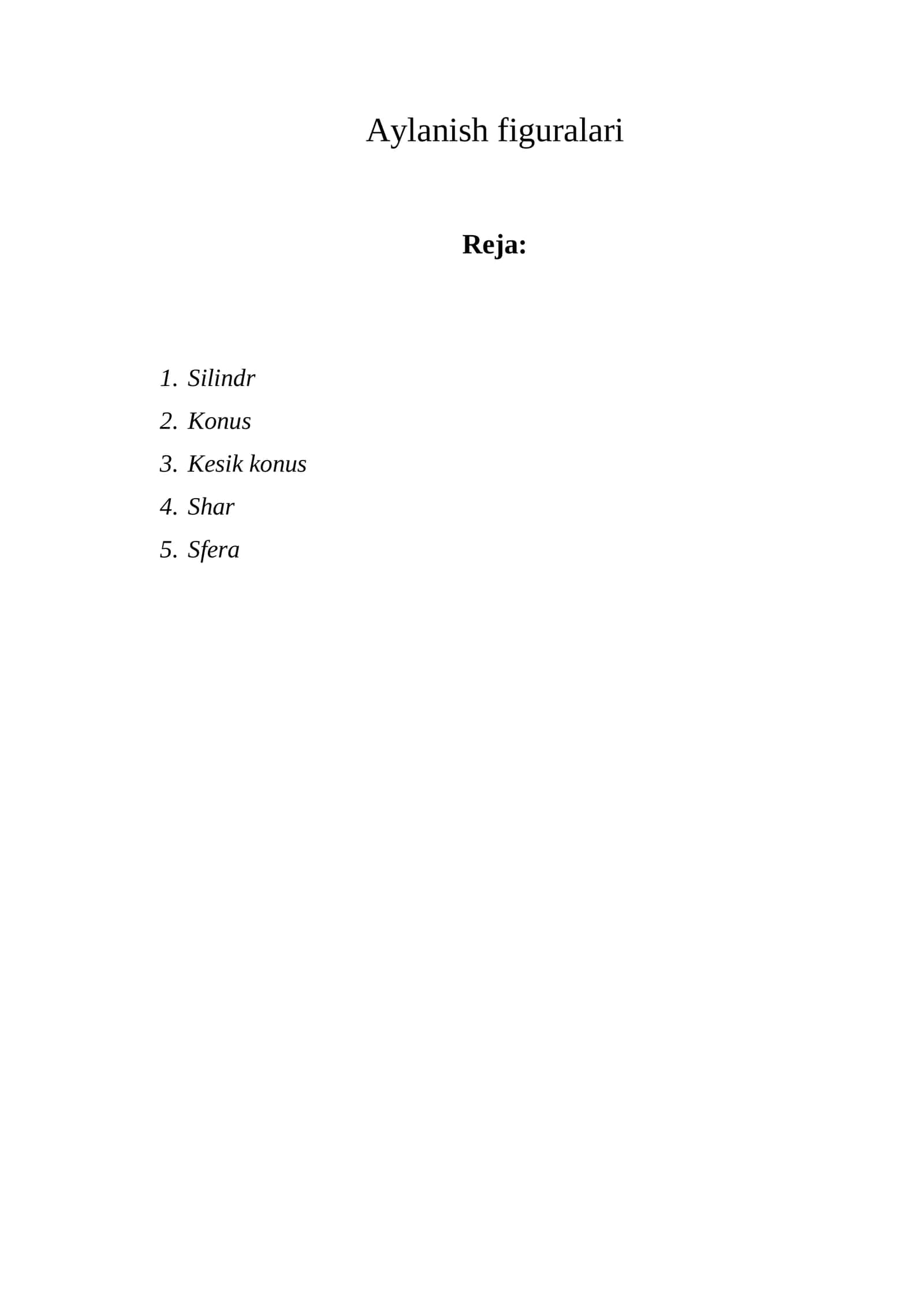 Aylanish figuralari | Silindr, Konus, Kesik konus, Shar va Sfera | 15 ta yechilgan masala | DOC 1