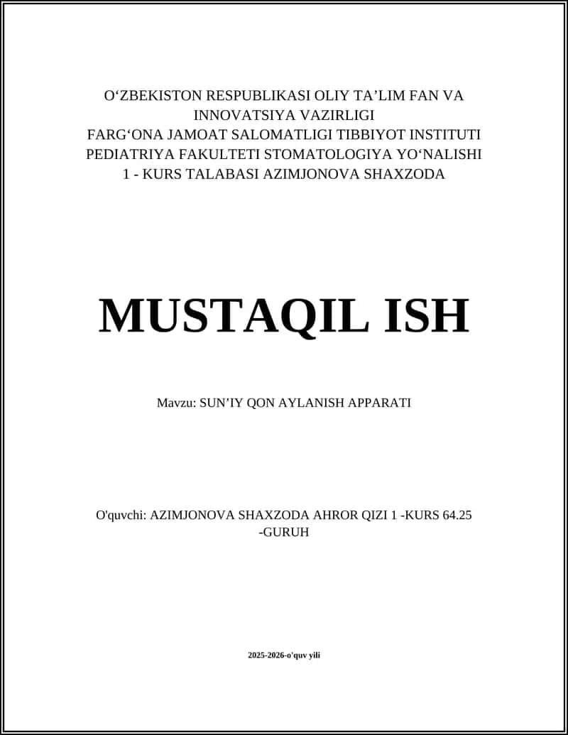 SUNʼIY QON AYLANISH APPARATI 1
