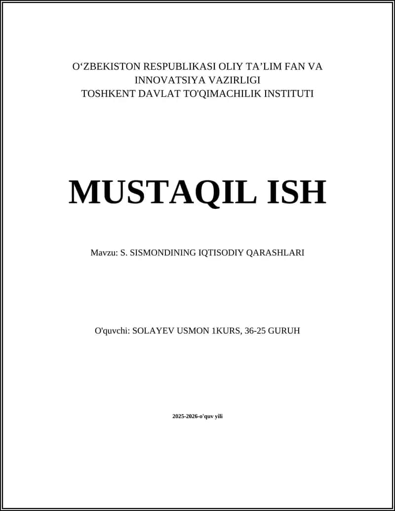 S. SISMONDINING IQTISODIY QARASHLARI 1