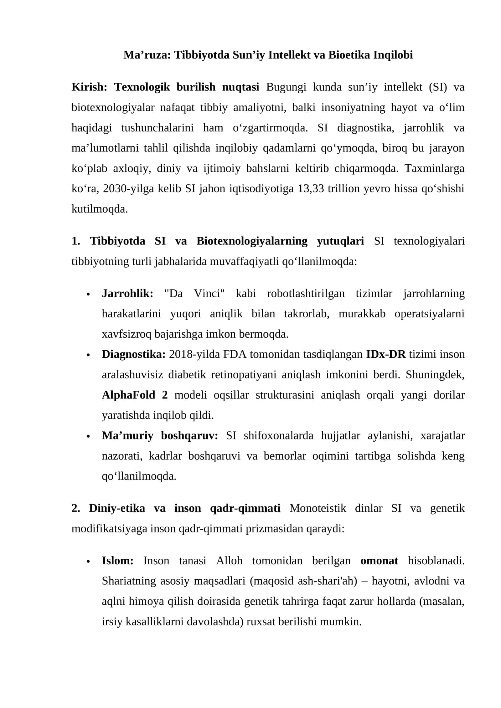 Tibbiyotda Sun’iy Intellekt va Bioetika Inqilobi 1