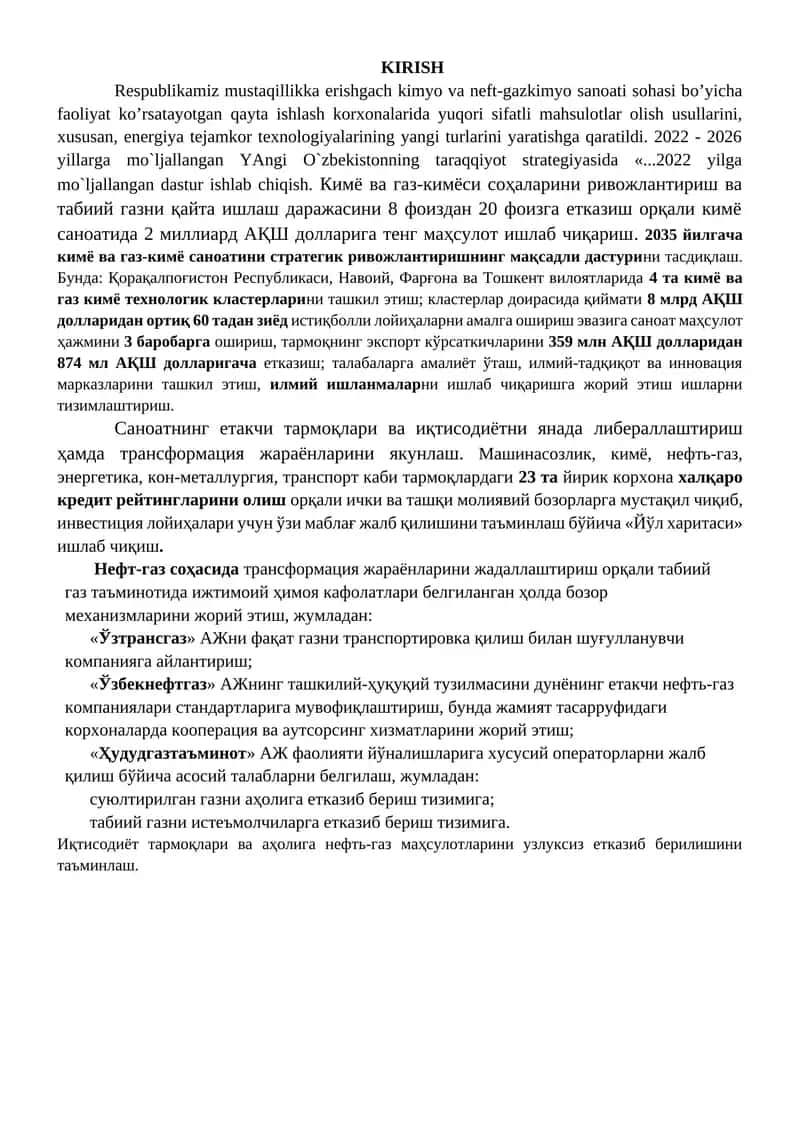 Kimyo va Neft-gazkimyo Sanoati Sohasi 1