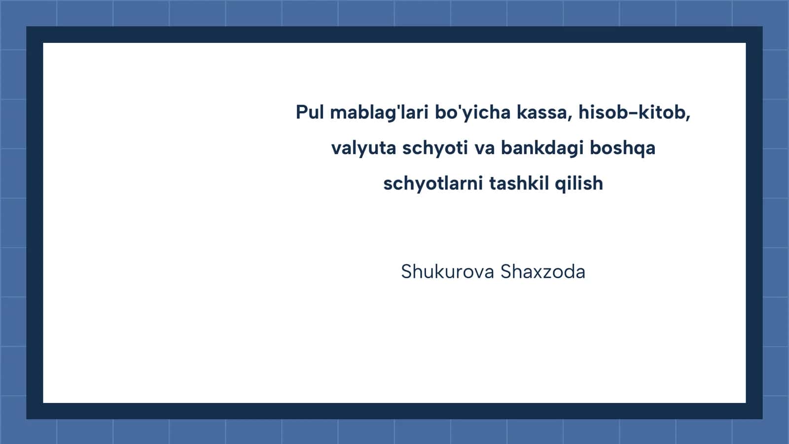 Pul Mablag'lari Bo'yicha Kassa, Hisob-Kitob Va Valyuta Schyoti 1