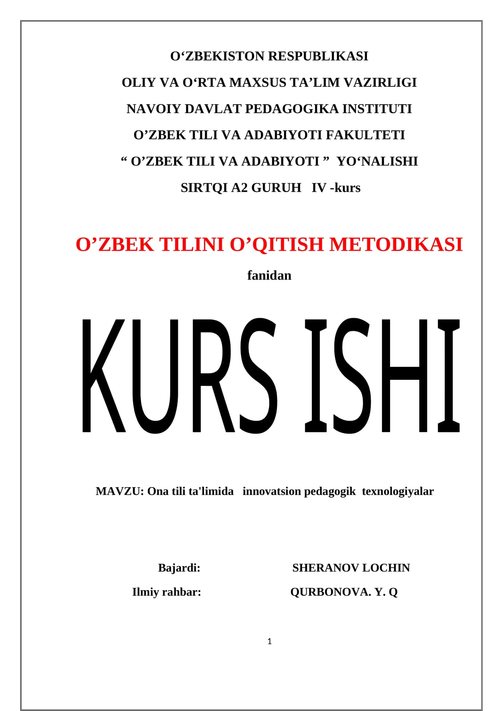 Ona tili ta'limida innovatsion pedagogik texnologiyalar 1