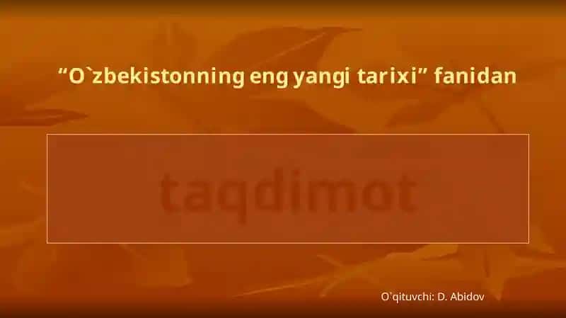 O`zbekistonning eng yangi tarixi